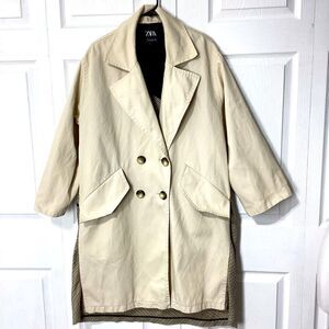 Zara Tan Plaid Women's Jacket High Low Overcoat Duster